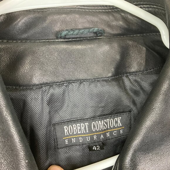 Robert Comstock  Mens sz 42 Buttery Soft Black Leather Jacket Bomber - Picture 3 of 8